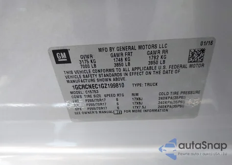 2016 Chevrolet Silverado 1500 Ls из США, поврежденный, VIN 1GCRCNEC1GZ199810